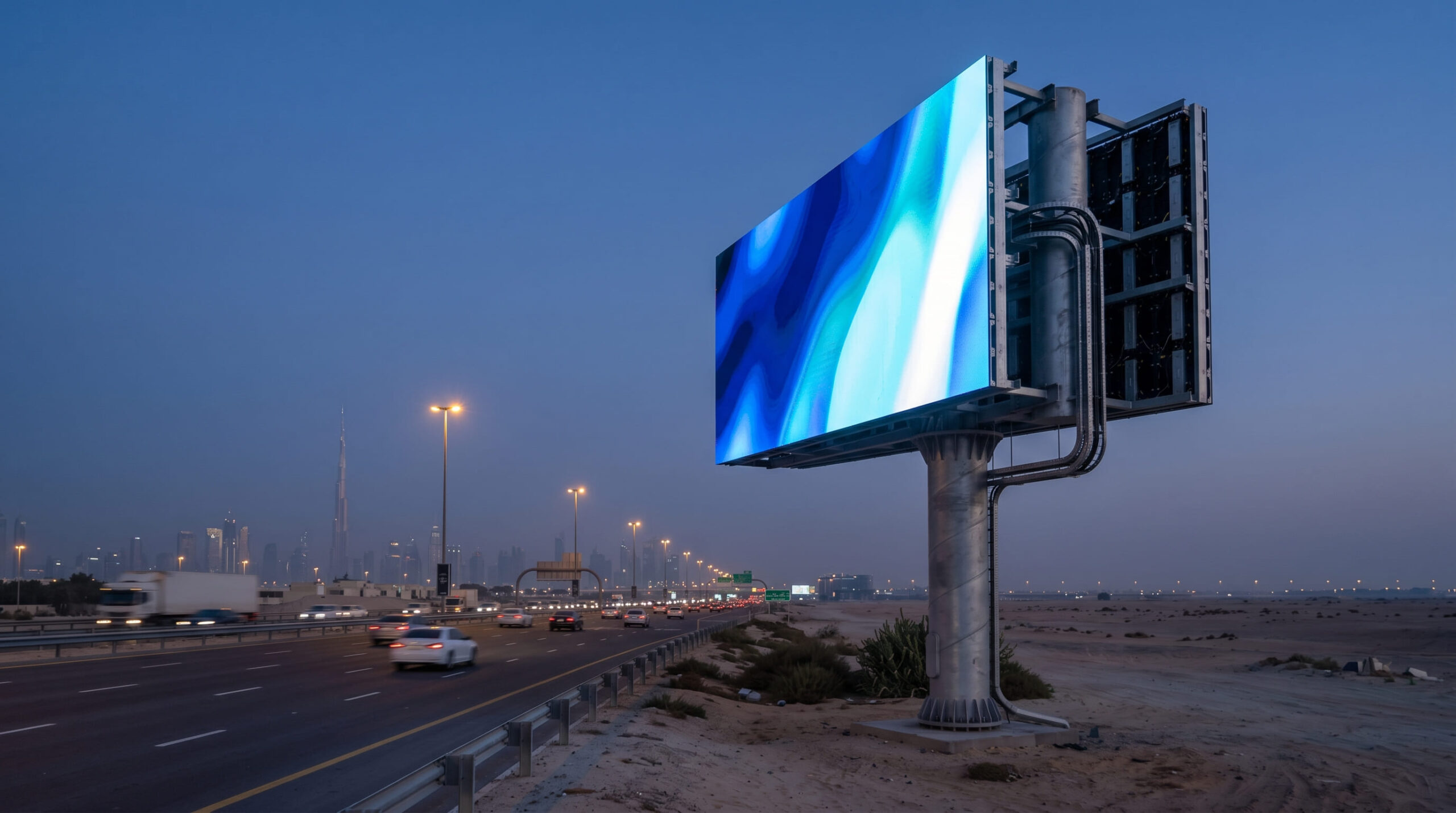 Outdoor LED billboard installed beside Sheikh Zayed Road Dubai with IP65 weatherproof cabinets